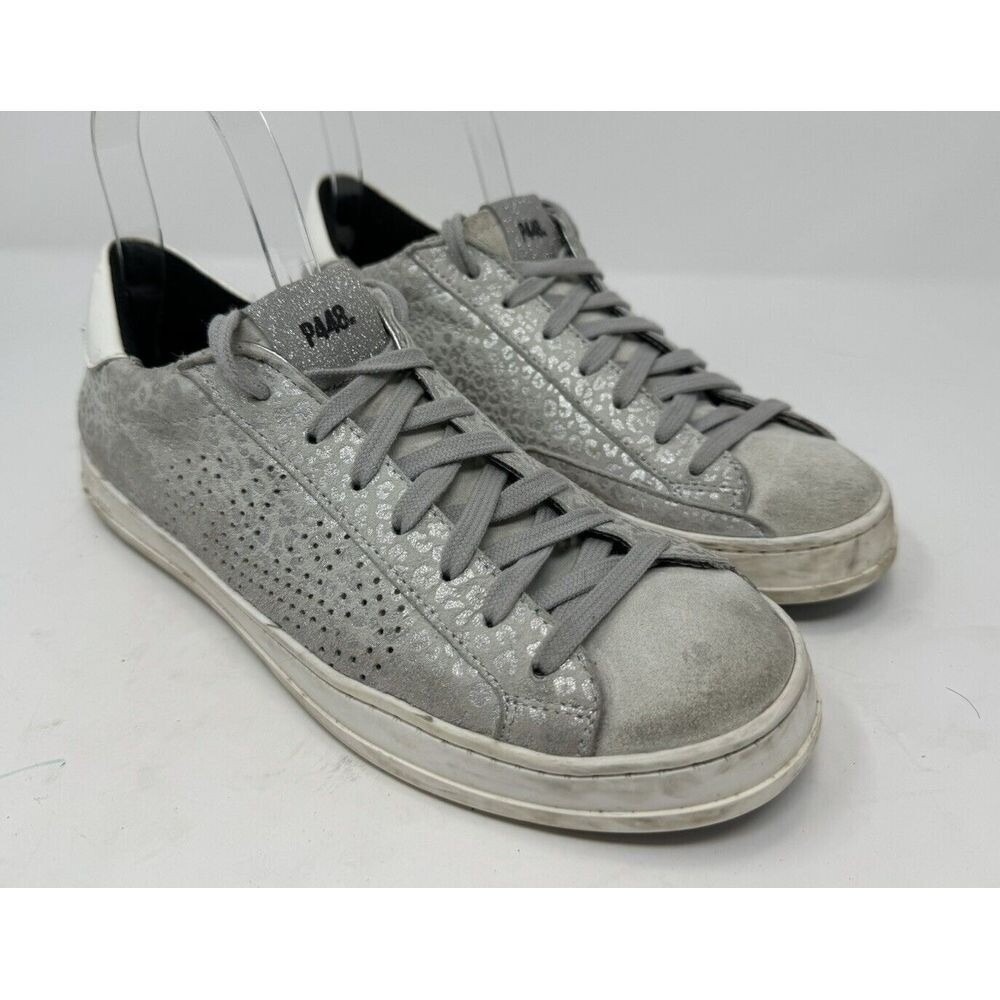 P448 John Silver Sneakers Womens Size‎ 40 Metallic Shoes Leopard Print Low Top